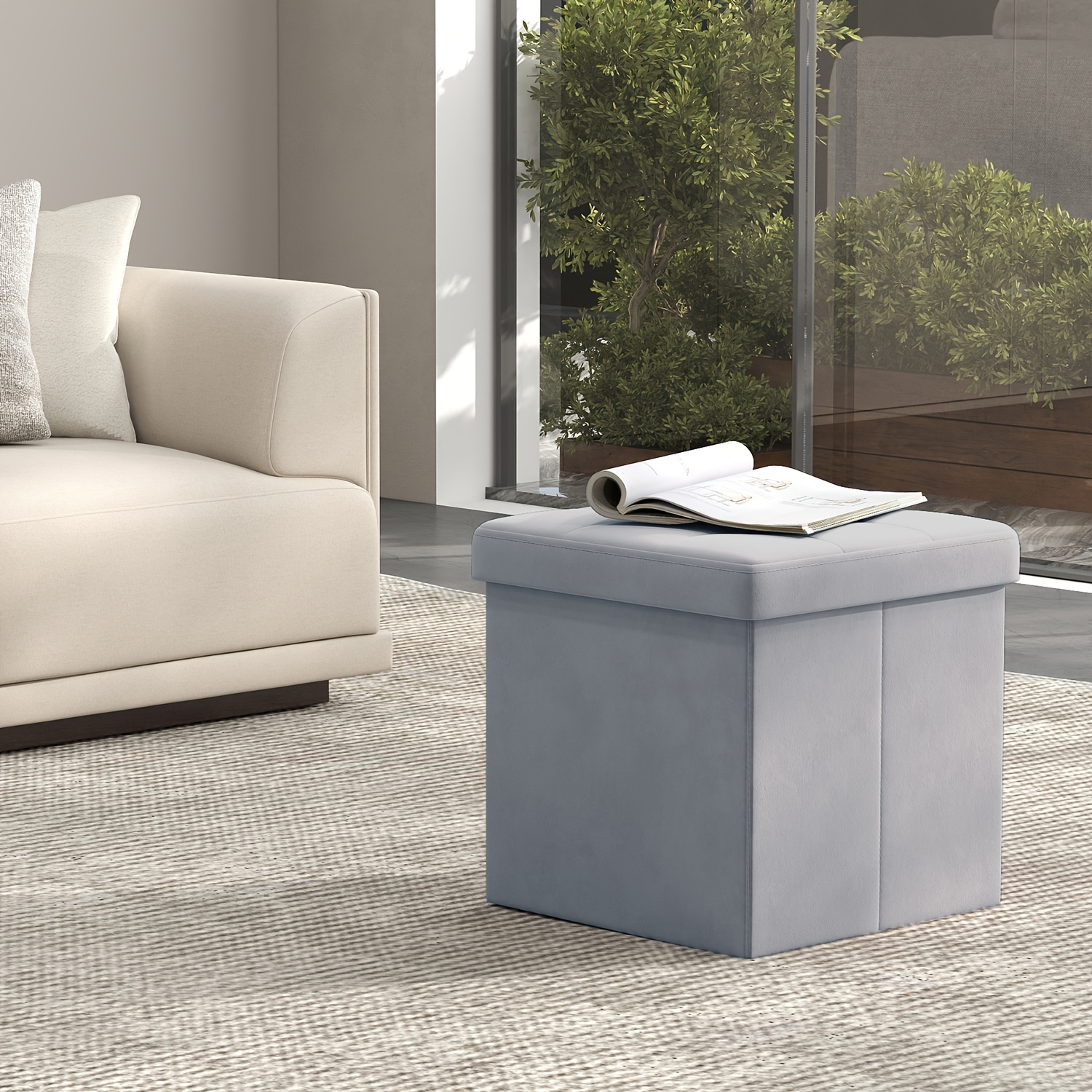 Image of This Sturdy And Long-lasting Compact Stool As A Storage Box, Of To 300 Kg. Its Dimensions Are 38 X 38 X 38 Cm, Making It Versatile For Different Settings, In A Gray Color