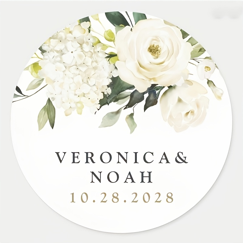 TEMU Adesivi personalizzati per matrimonio, date personalizzati, adesivi rotondi eleganti con orchidea, , rosa classica, resistenti allo strappo,
