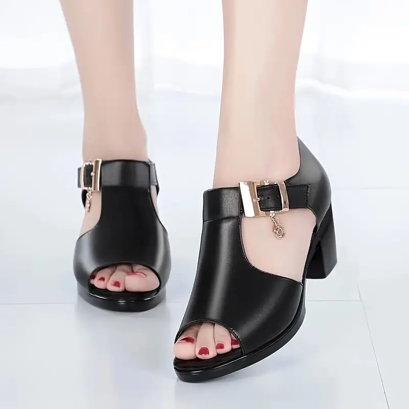 womens toe sandals block heel heel open toe closure solid from man made materials polyurethane with rubber sole for women middle aged mom 6