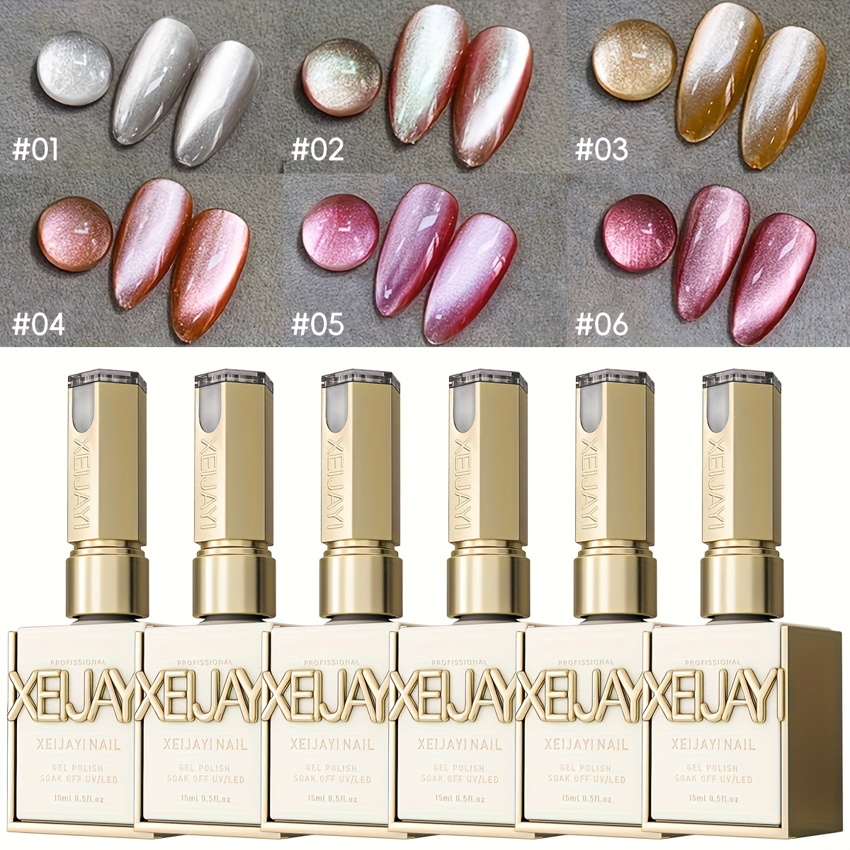 TEMU Cat Eye Nail Polish Set 6 Colors 15ml Reflective Magnetic Nail Gel Soaking Led Gel Salon Female Nail Art Tools Fashion Holographic Nail Art