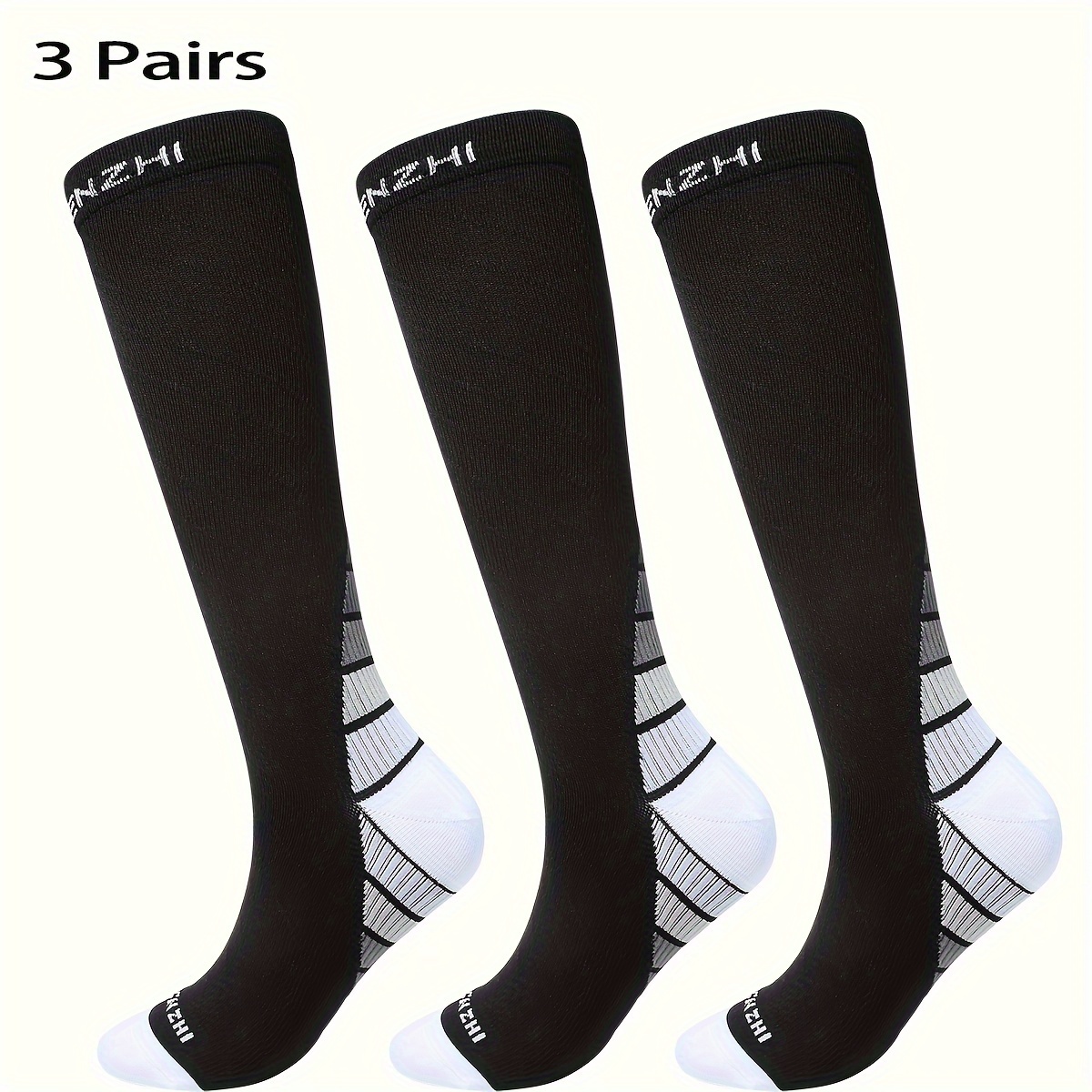 3 Pairs Compression Socks For Circulation 15 Mmhg Is Best Support For Athletic Running, Hiking