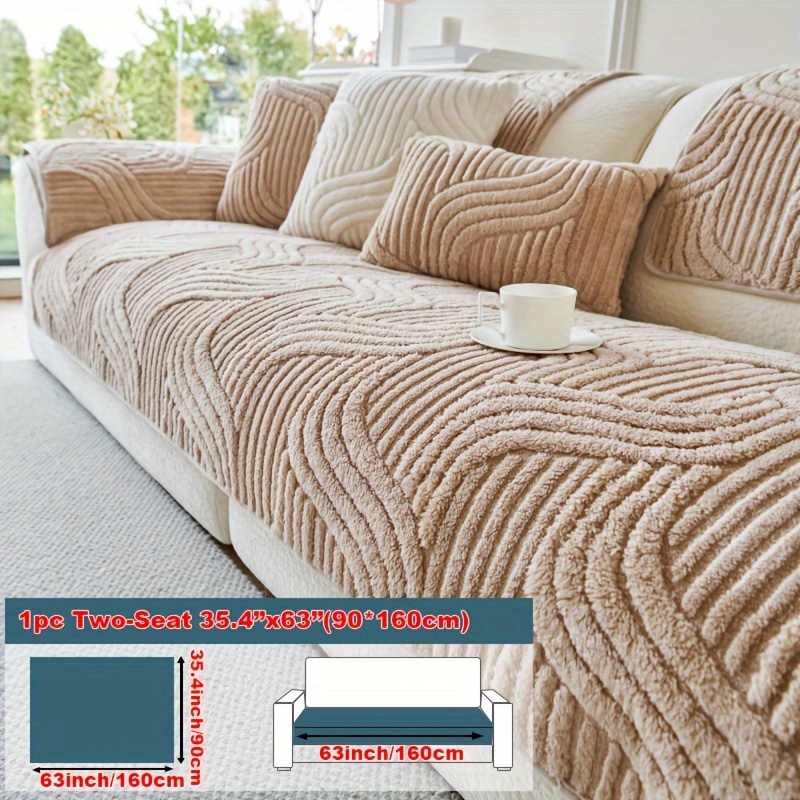 TEMU 1pc Plush Anti-slip Sofa Cover, , Pet-friendly, Breathable, Fashionable Home Decor, Suitable For Living Rooms, Bedrooms, Offices, Polyester