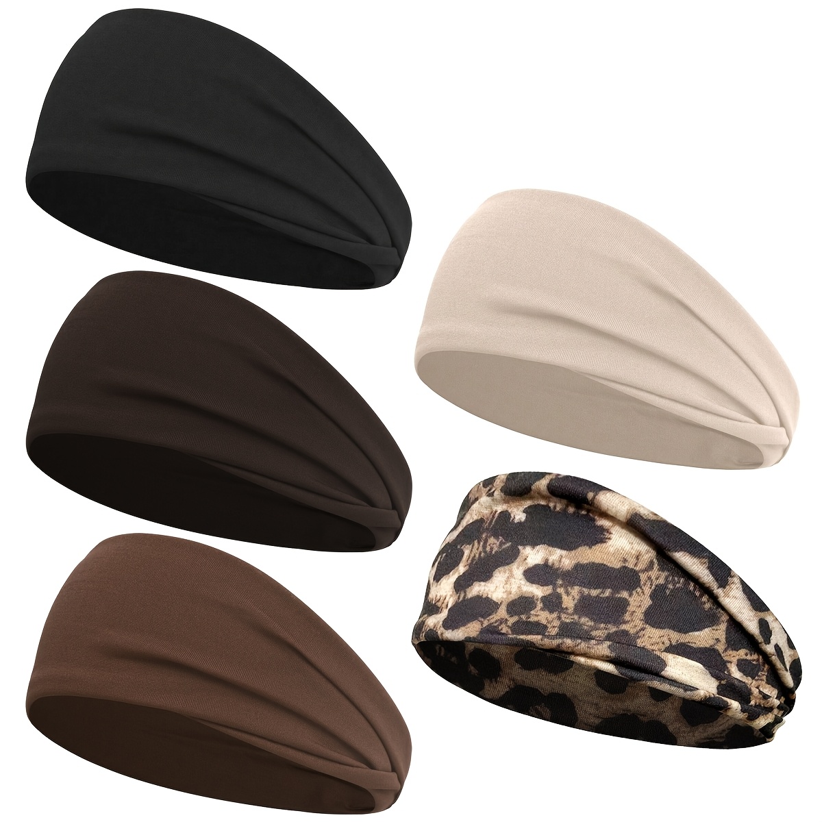 Image of 5pcs Non-slip Sweat-absorbing Headbands Suitable For Yoga, Gym, Sports & Fitness - Stretchy Unisex Hairbands With Elastic For , Lightweight For Normal Hair, Workout,, Swimming