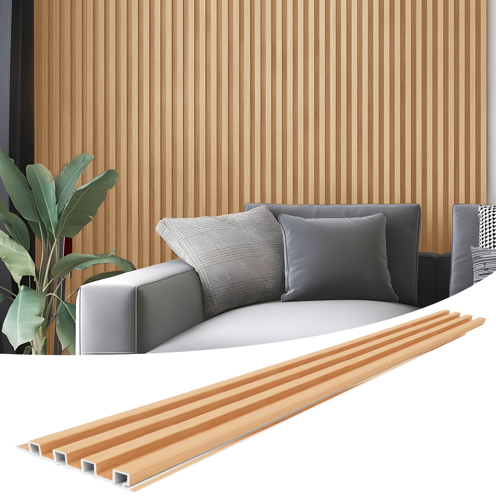 TEMU 8pcs, 6 Inches Wood-plastic Acoustic Strip Wall Paneling For Modern Interiors, Tv Backdrops, Living Rooms, Veneer, Ceiling Tiles, Oak