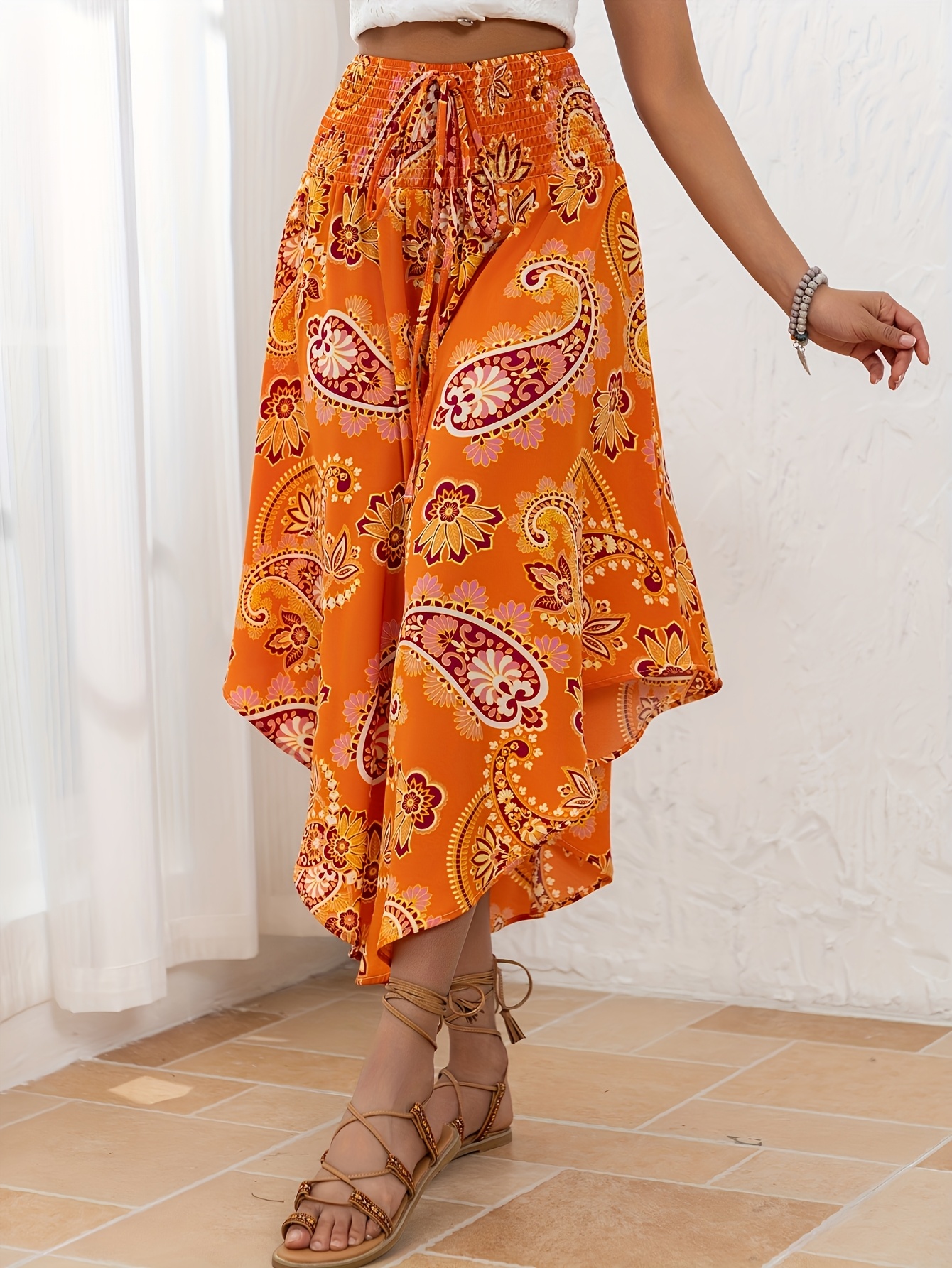 womens high waist floral print pleated maxi skirt vibrant Temu - Main Image