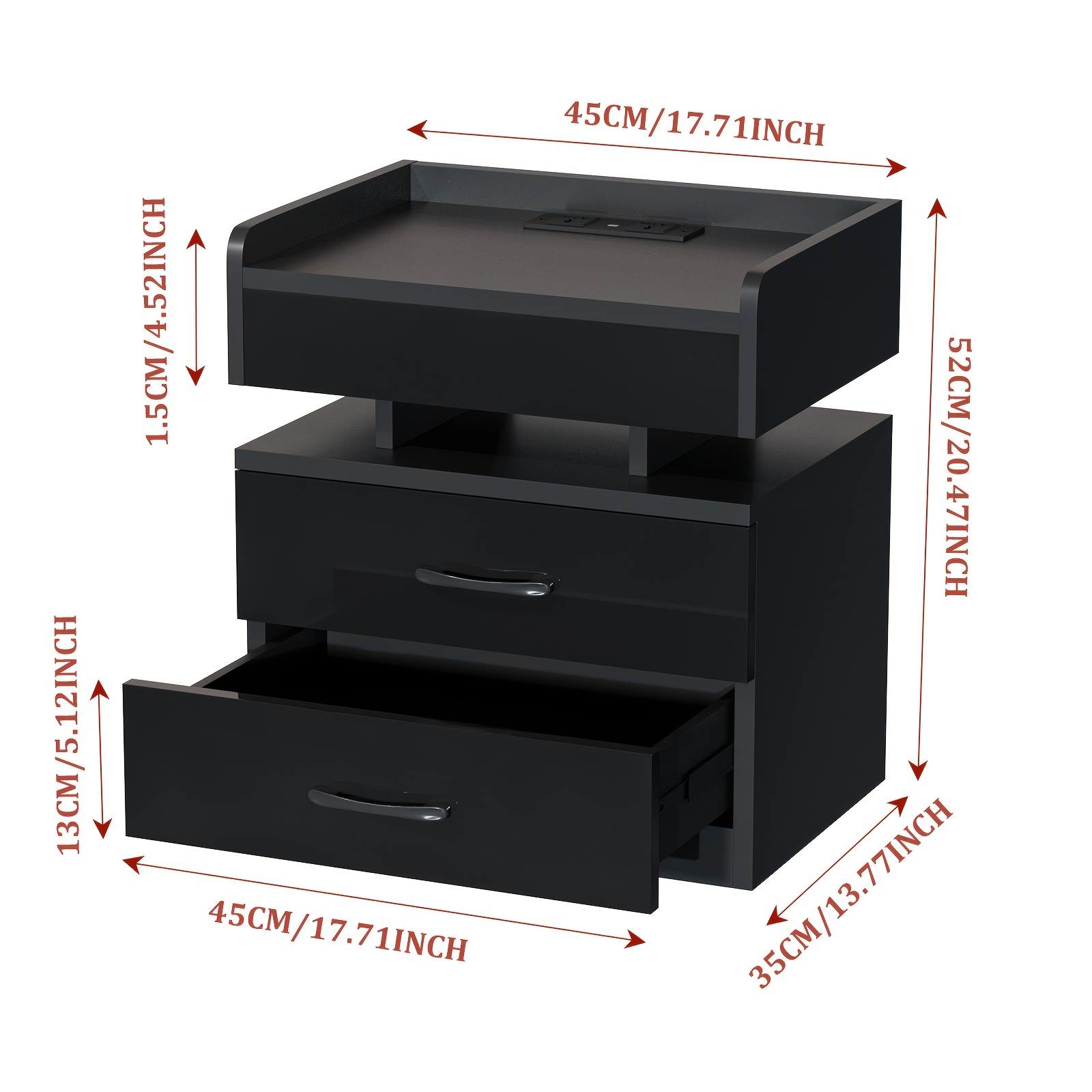 TEMU A Modern Bedside Table In Black For The Living Room And Bedroom, Featuring 2 Drawers With Handles, Measuring 45x35x52cm, Serving As A Storage