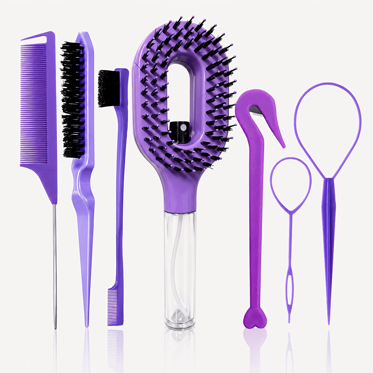 TEMU Kit d'outils de coiffure, peigne démêlant polyvalent à poils durs en nylon avec vaporisateur intégré, peigne double face pour le contrôle des