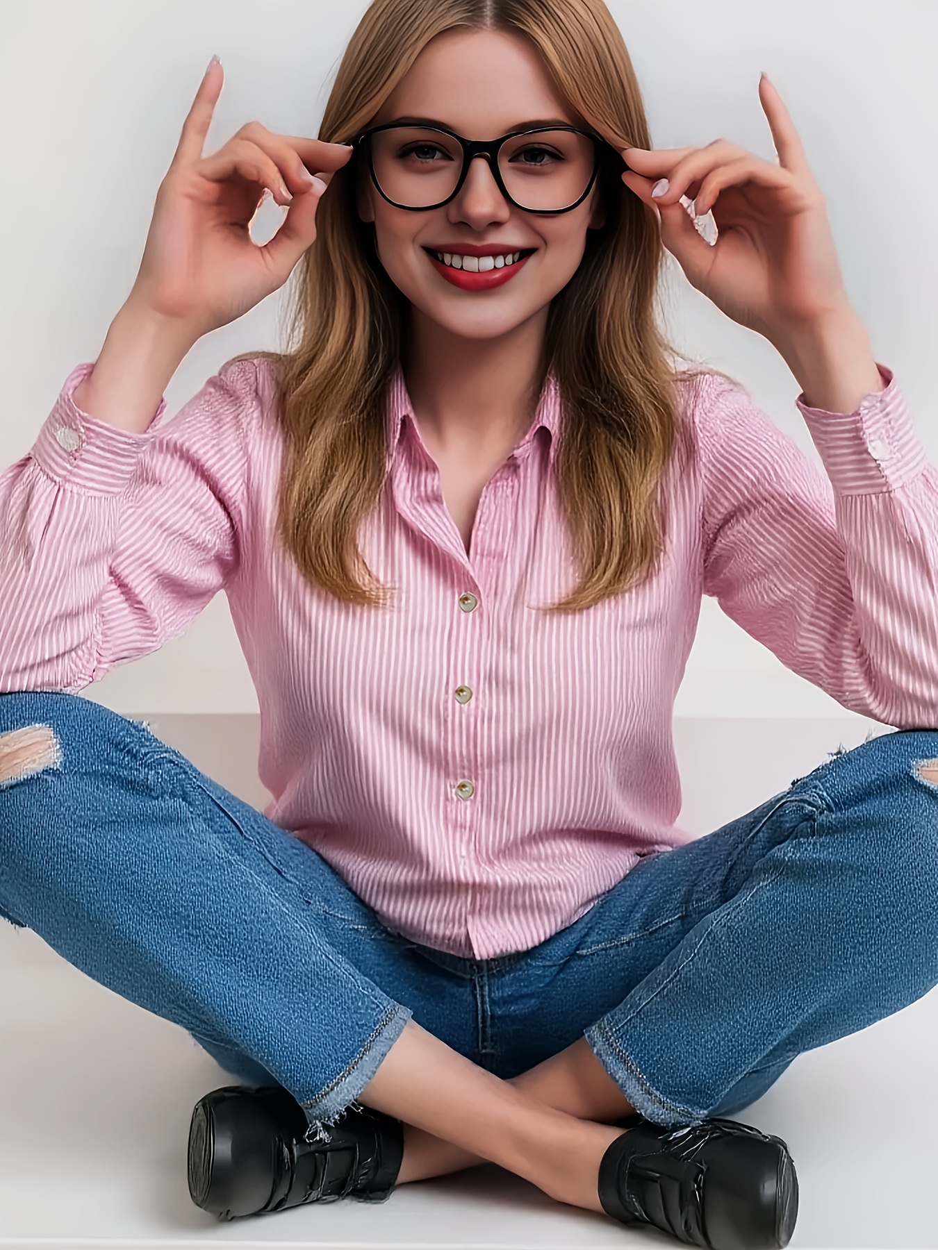 Elegant Striped Button-Up Shirt for Women - Chic Long Sleeve, Lightweight Polyester Blend, Versatile Blue with White Stripes, Ideal for Spring/Summer