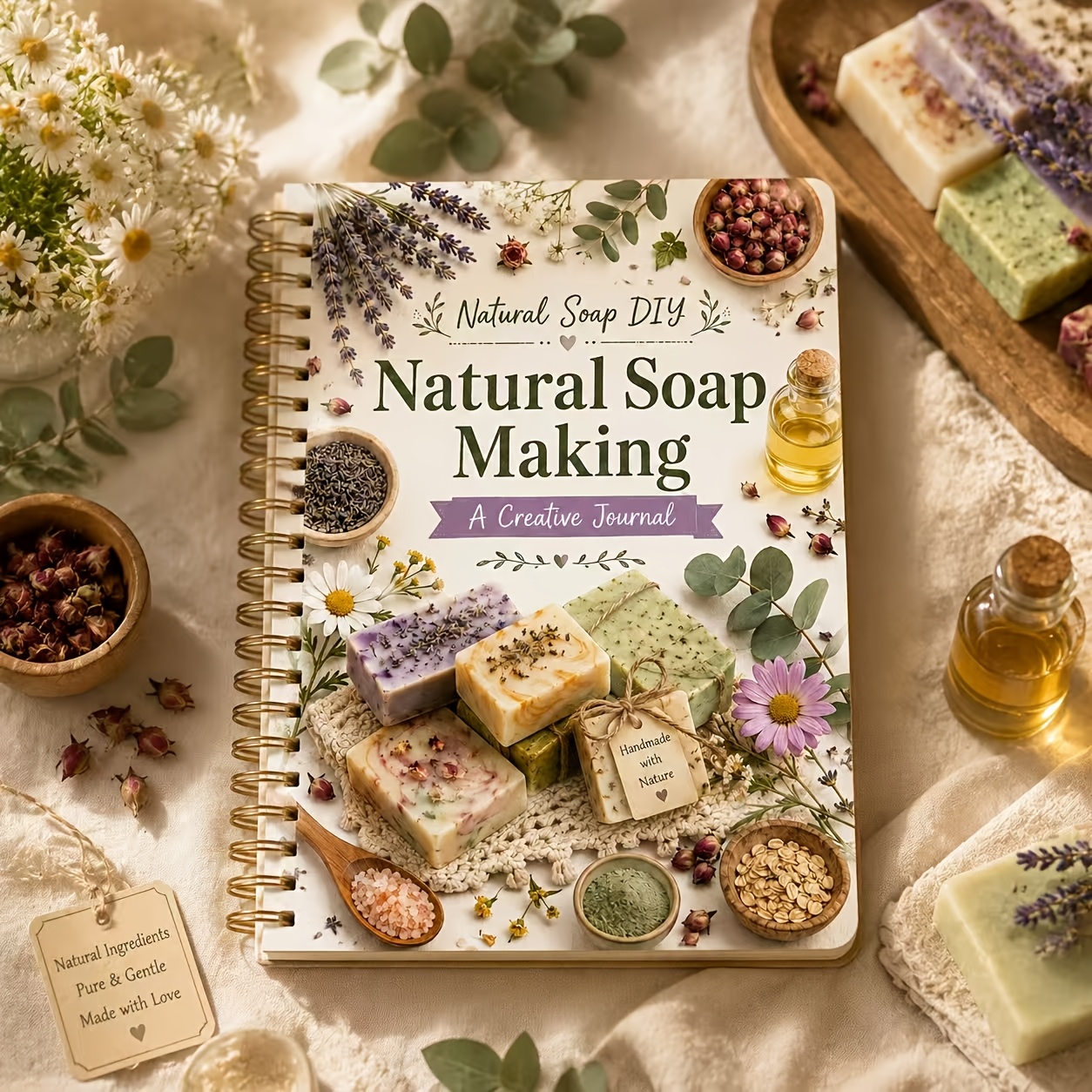 TEMU 1pc Spiral-bound Making Manual, Plant Soap Creative Notebook, Record Book For Using Essential Oils, Beeswax, Herbs, Spices, And Other Plants To