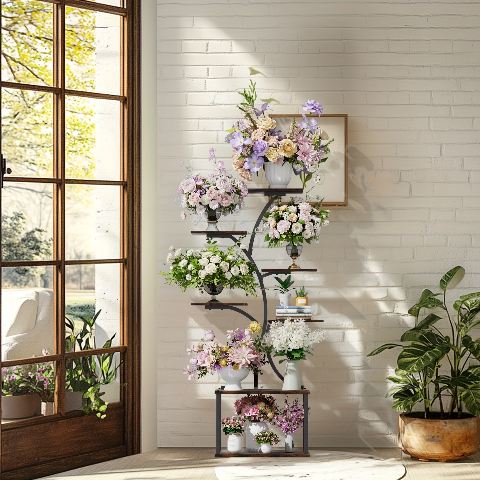Image of 7-tier Plant Stand Indoor, Tiered Plant Stands Tree Shaped For Indoor Plants Multiple, Corner Flower Stand For Living Room, Vintage Design Plant Shelf Garden, Patios, Indoor