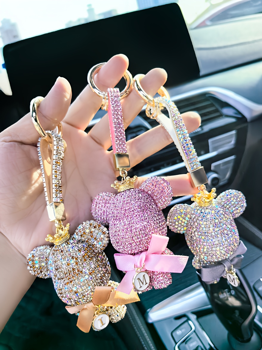 1pc   bear keychain cute cartoon animal metal key chain ring bag backpack charm car key pendant women girls gift details 0