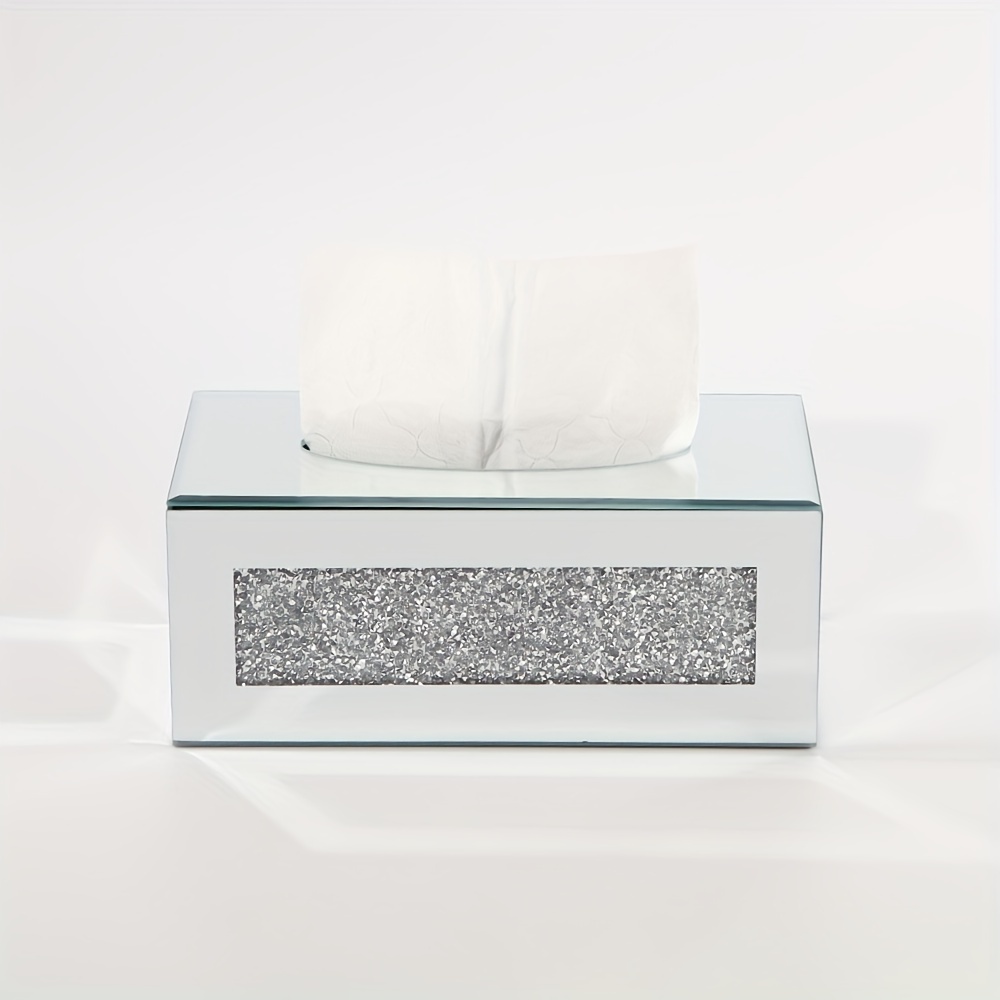 

Elegant Crystal Rectangular Tissue Box Holder - Sleek Bathroom Accessory For Home Decor, Plastic Napkin Dispenser & Storage Organizer