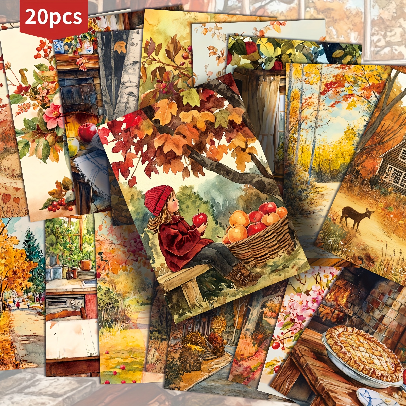 Image of Set Of 20 Retro Autumn-themed Postcards - Measuring 4x6 Inches, Featuring Classic Pinup Art, Perfect For Scrapbooking And Crafting As Collectible Decorative Cards