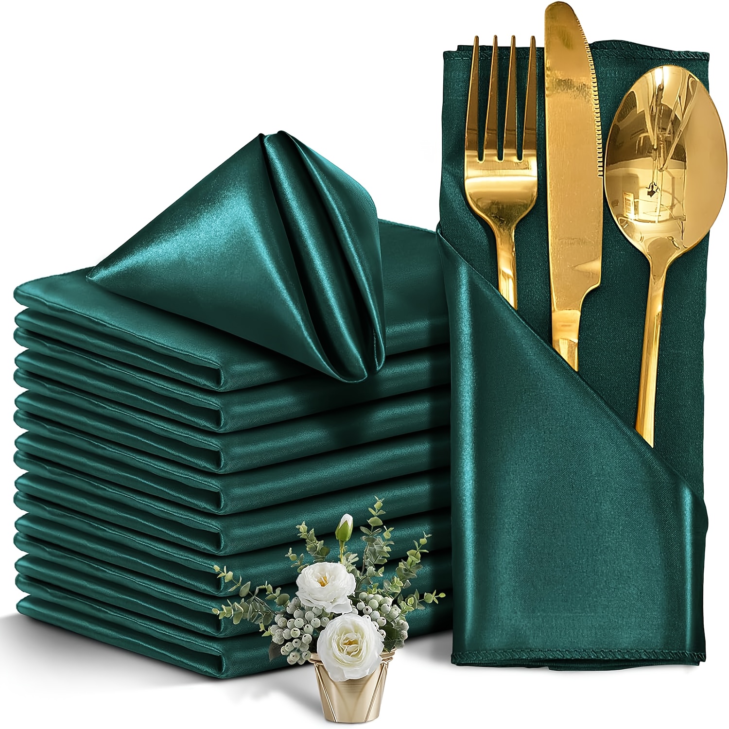 TEMU 25pcs Black Satin Napkins, 43.18cm .18cm Square, Suitable For Restaurants, Weddings, Dinners, And Party Decorations