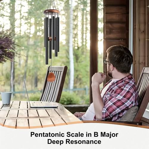 37 inch deep tone wind chime black aluminum patriotic outdoor garden decoration with red accents weddings birthdays housewarming parties and use no power required wind chimes for outside