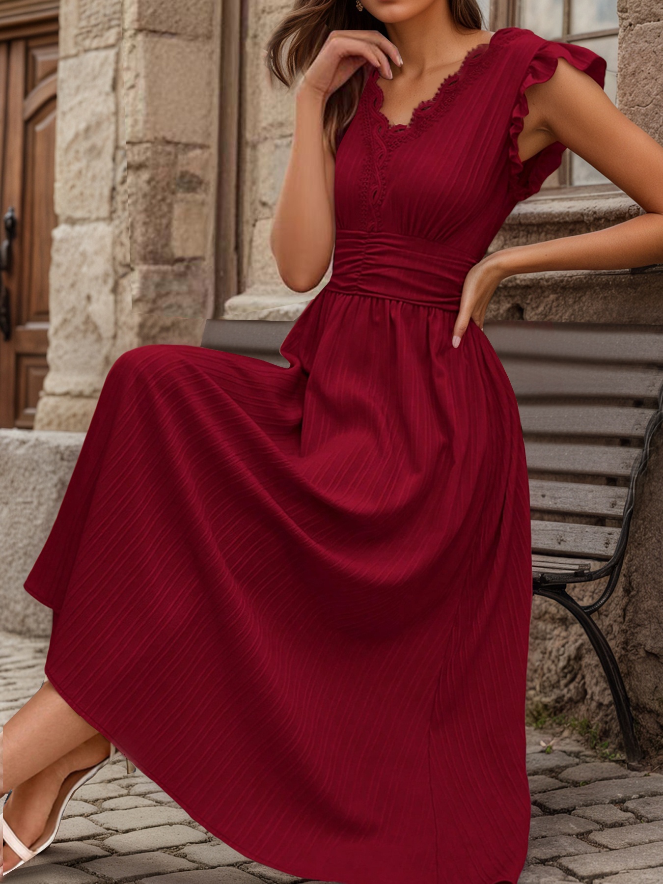 womens summer solid lace trim v neck elegant - Temu United Arab Emirates