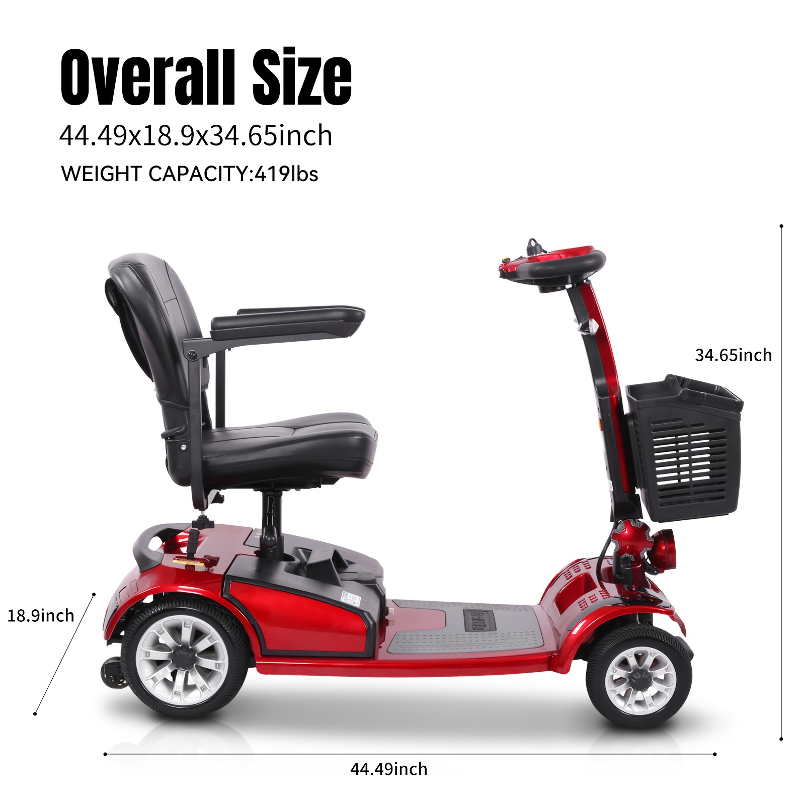 foldable four wheel mobility scooter for transporting adults and elderly electric scooter with removable battery 360 swivel seat front and back   lights tools free assemble 8 inch 9 inch solid tires electric mobility aid for senior gift Product details 3