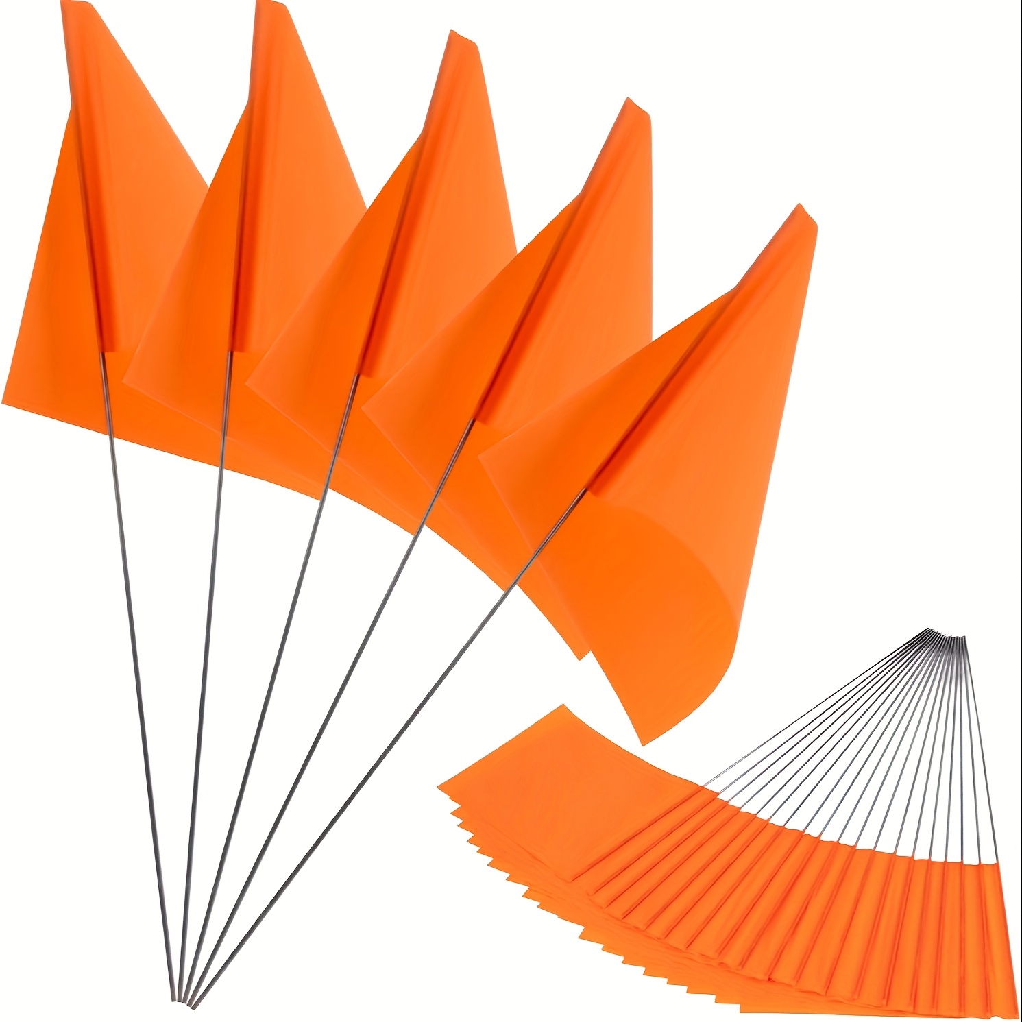 Image of 50pcs Fluorescent Orange Marking Flags - Pvc Yard Flags For Irrigation, Sprinkler, Lawn Marking & Garden Surveying, Sturdy & From A Distance, Perfect For Outdoor Use