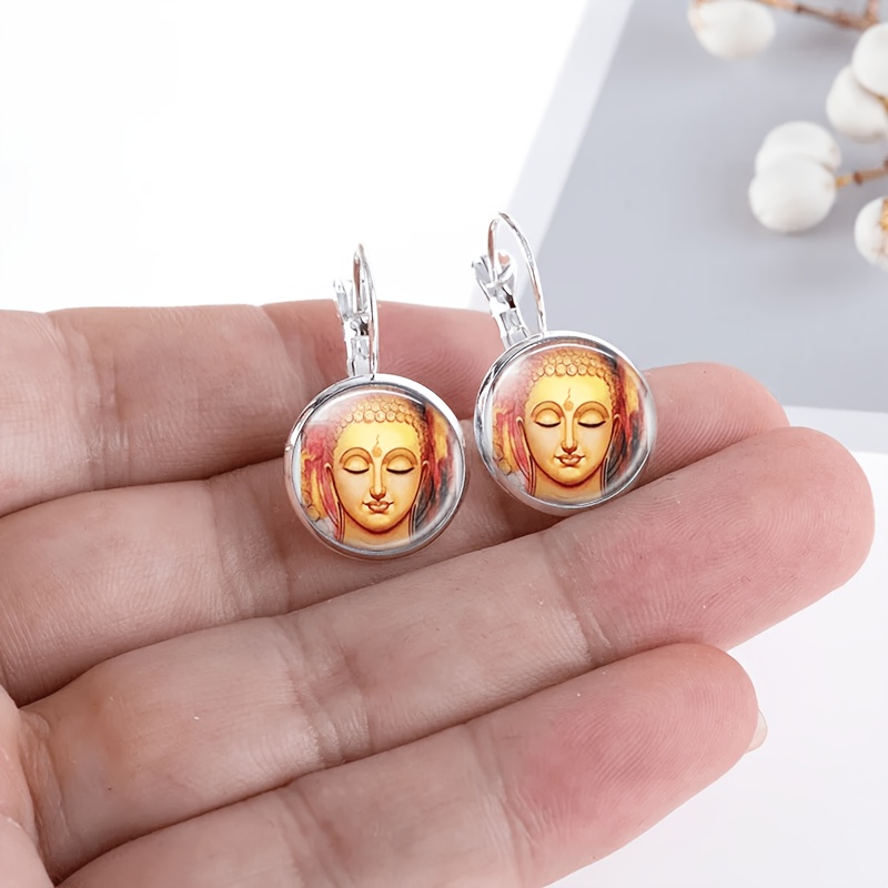 2pcs Buddha Meditation Round Glass-Inlaid Earrings Set