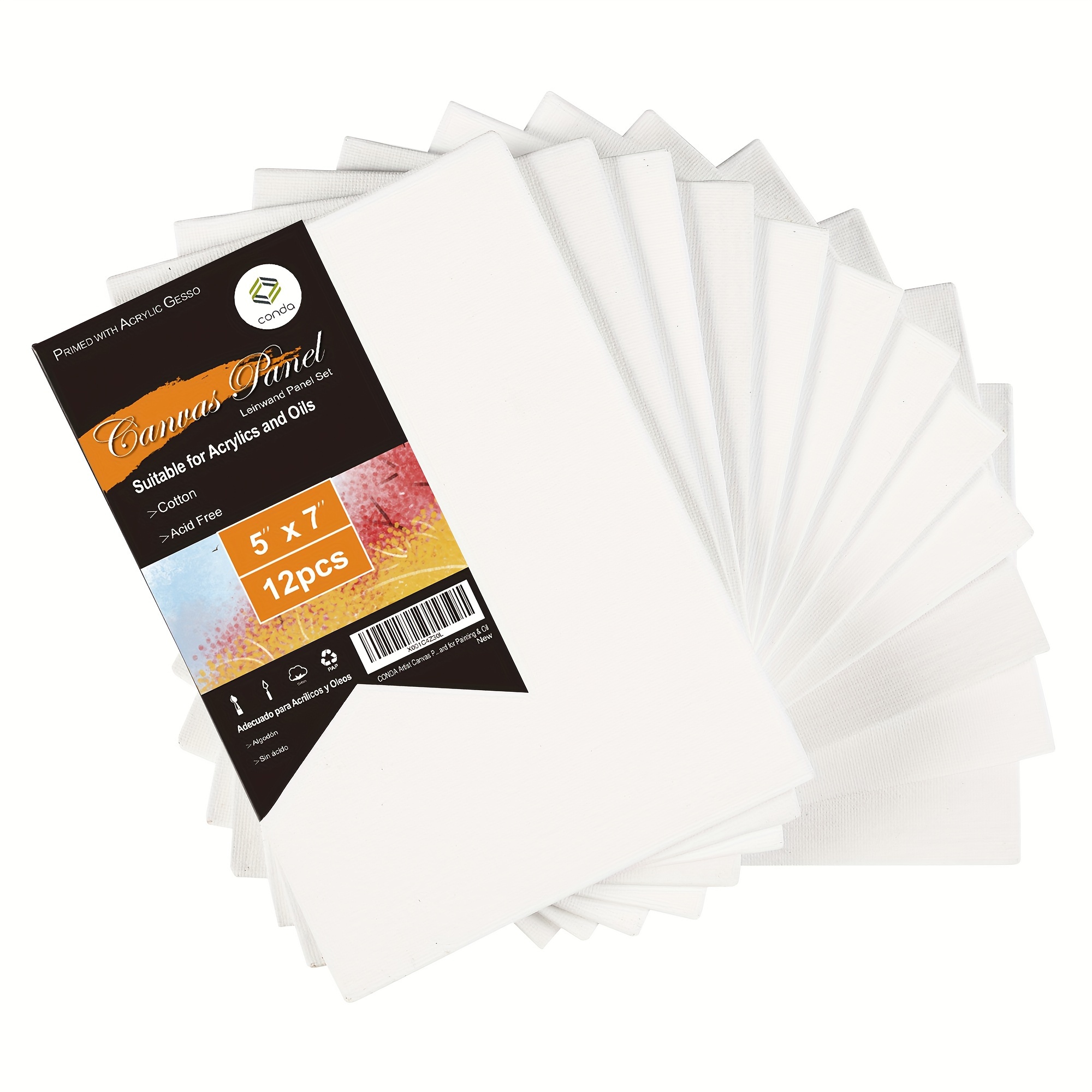 

Conda Canvas Boards, Pack Of 12, 5 X 7 Inch Boards, White Blank Canvas, Art Canvas For Acrylic Oil And Watercolor Paintings