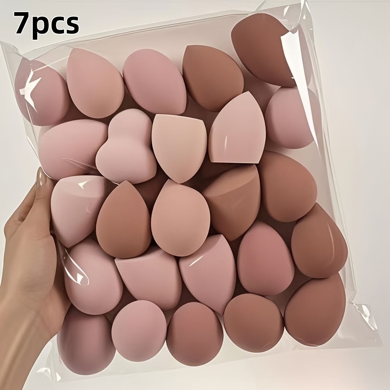 TEMU Professionele Make-up Spons Set, Willekeurige 7 stuks Beauty Ei Vormen voor Foundation, Crème en Losse Poeder, Hoogwaardige Perfecte Vormgevende