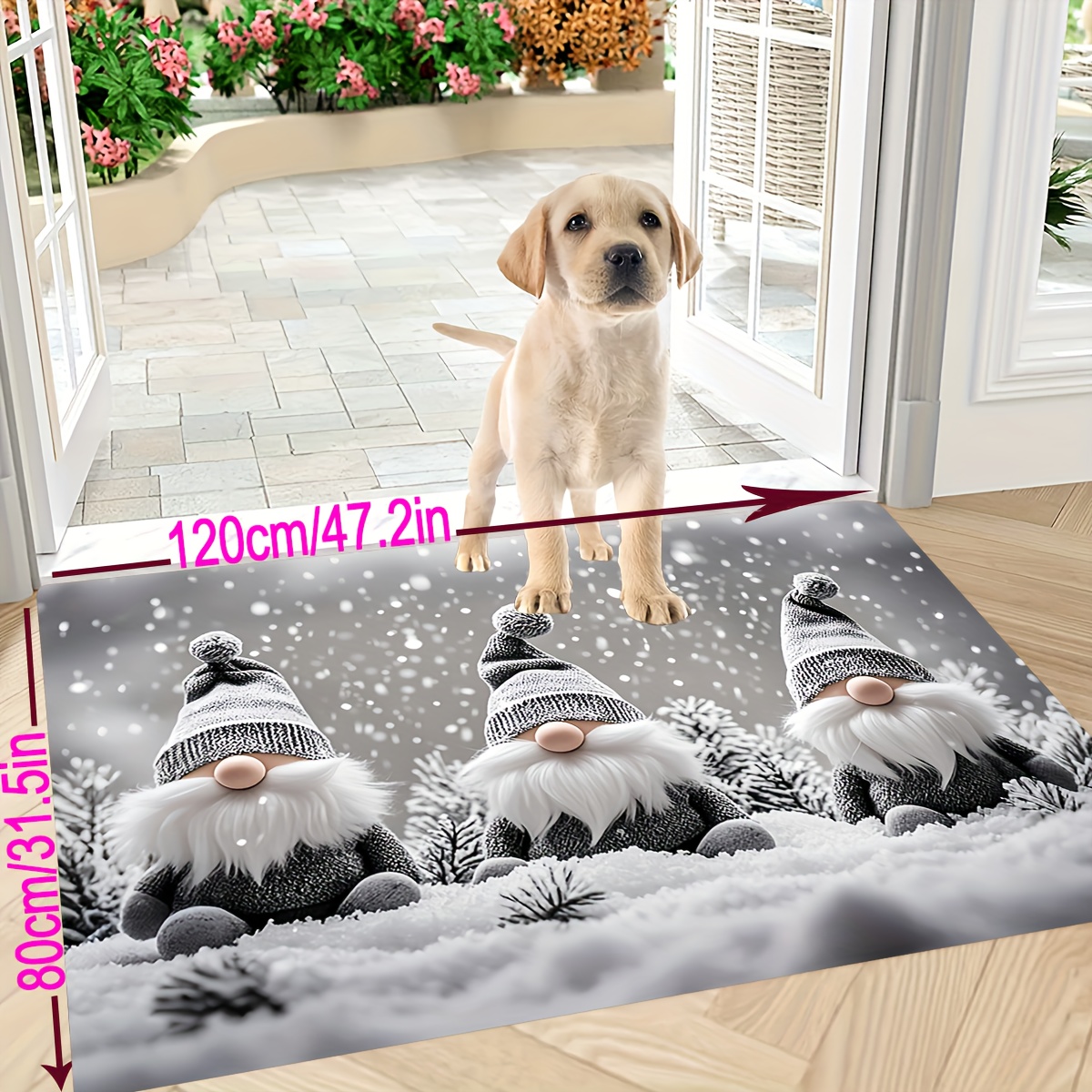 TEMU 1pc 2d Flat Winter Snow Scenery Gnomes Pattern Door Mat For Home Holiday Decor, Winter For Home Christmas Decor Carpet, Machine Washable, Wash