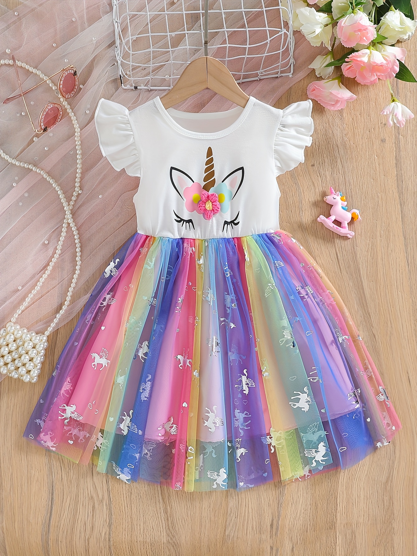 unicorn mesh dress Sequin Unicorn Gradient Tulle Dress, 7T