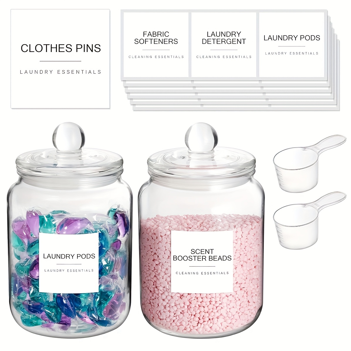 TEMU Glass Jars With Airtight Lids And Labels, Half Gallon Storage Containers With Spoons For Laundry Detergent, Pods, Scent Booster Beads, 1 2 3 4
