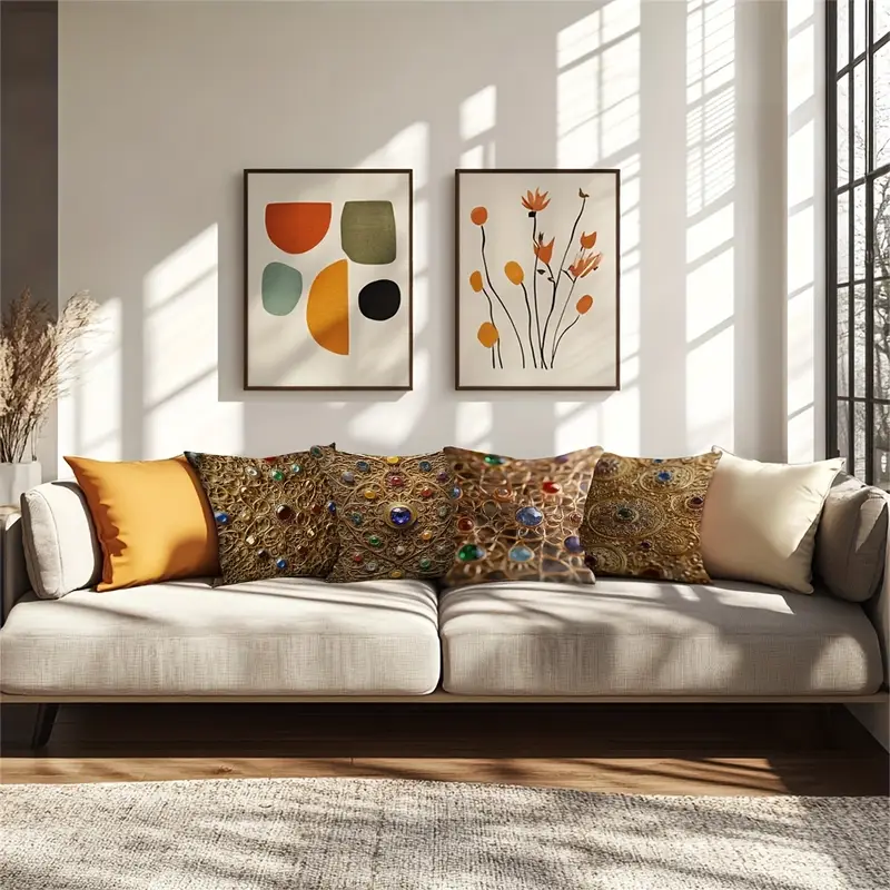 4pcs persian gemstone polyester pillow covers high quality 2 sided print no tassels or embroidery hidden zipper soft durable for living room couch or bedroom decor couch decor elegant pillow covers smooth texture Product details 6