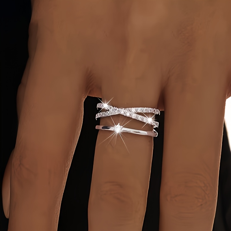 Open Adjustable Ring with Inlaid Zirconia Diamonds, Versatile Design