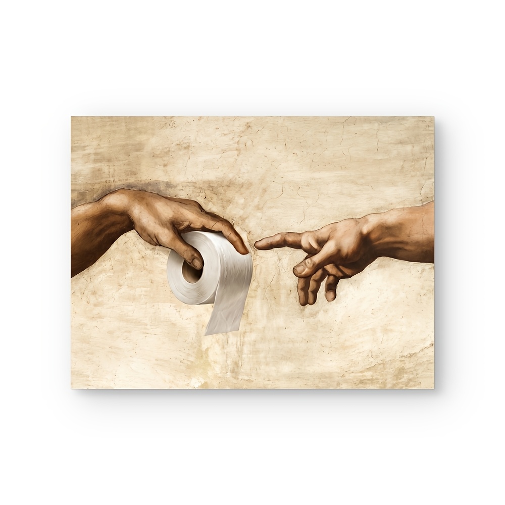 TEMU sin y divertido de la de Adán, 2D , 1 pieza, para papel higiénico, impresión artística, Michelangelo alterado para decoración de baño artística,