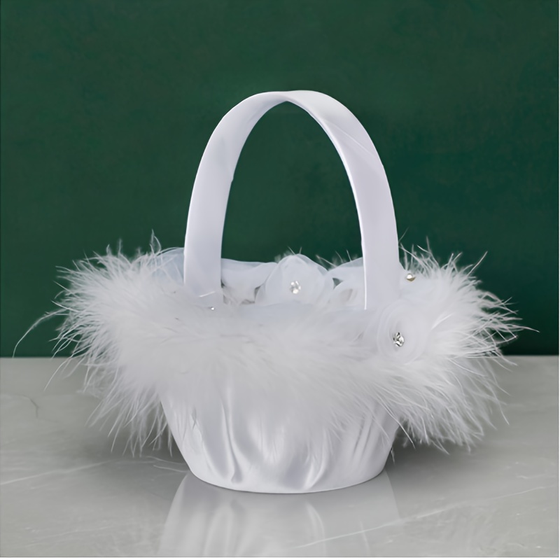 Panier Fleurs Mariage Blanc - 35x30cm - Dentelle Et Strass - Pour Fille D'Honneur - Cérémonie
