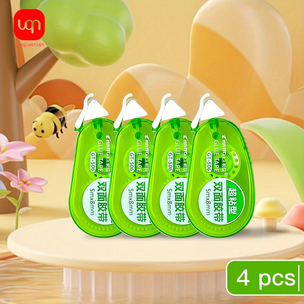 Image of 4pcs Double-sided Roller Tape | High Quality, Suitable For Scrapbooking, Decorating, Easy To Carry, Office And School Supplies, Made Of Polyethylene Terephthalate