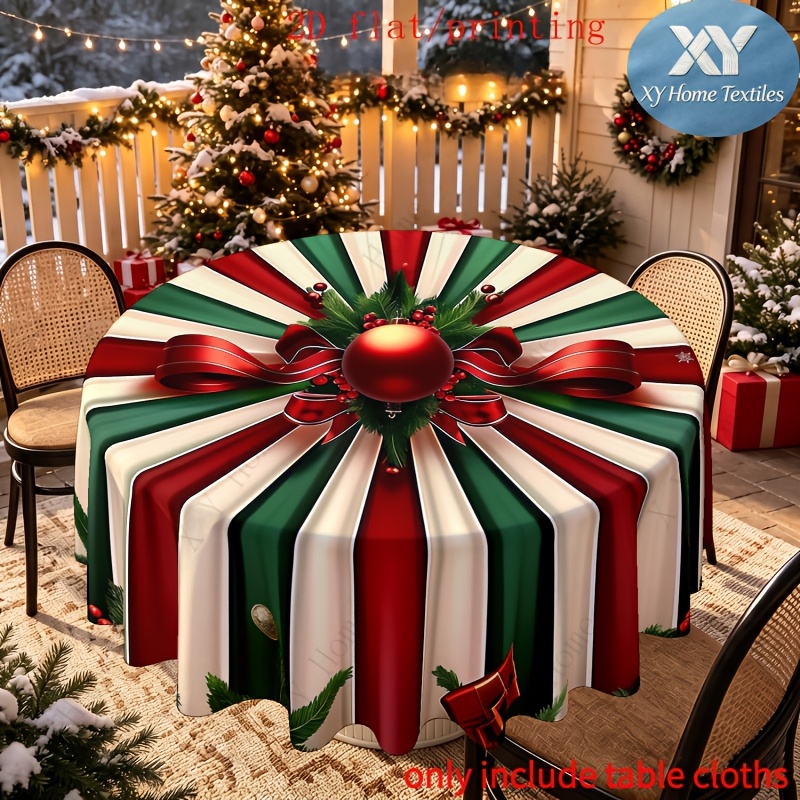 TEMU Nappe 1pc (2D Plate) Style Bonbon de Noël - Nappe Ronde Contrasté Décoration Maison Restaurant - Nappe Imprimée Boule de Noël Nœud - Nappe Ronde