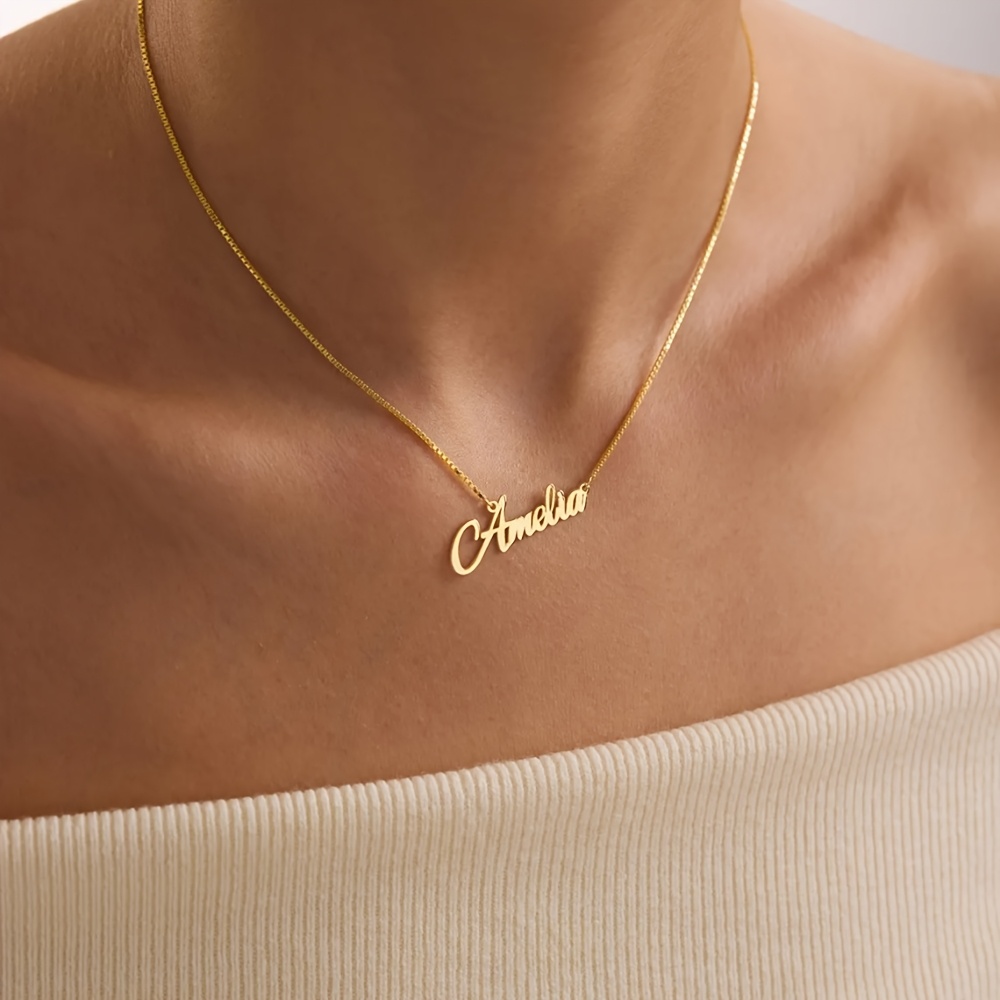 Custom Name Golden Dainty Box Chain Necklace, Valentine's Gift