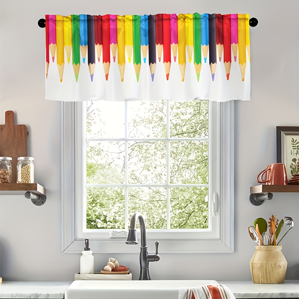 

Back To School Kitchen Curtains: Colored Pencils Painting Theme, School Creativity Print, Window Drapes - Kitchen Cafe Decor