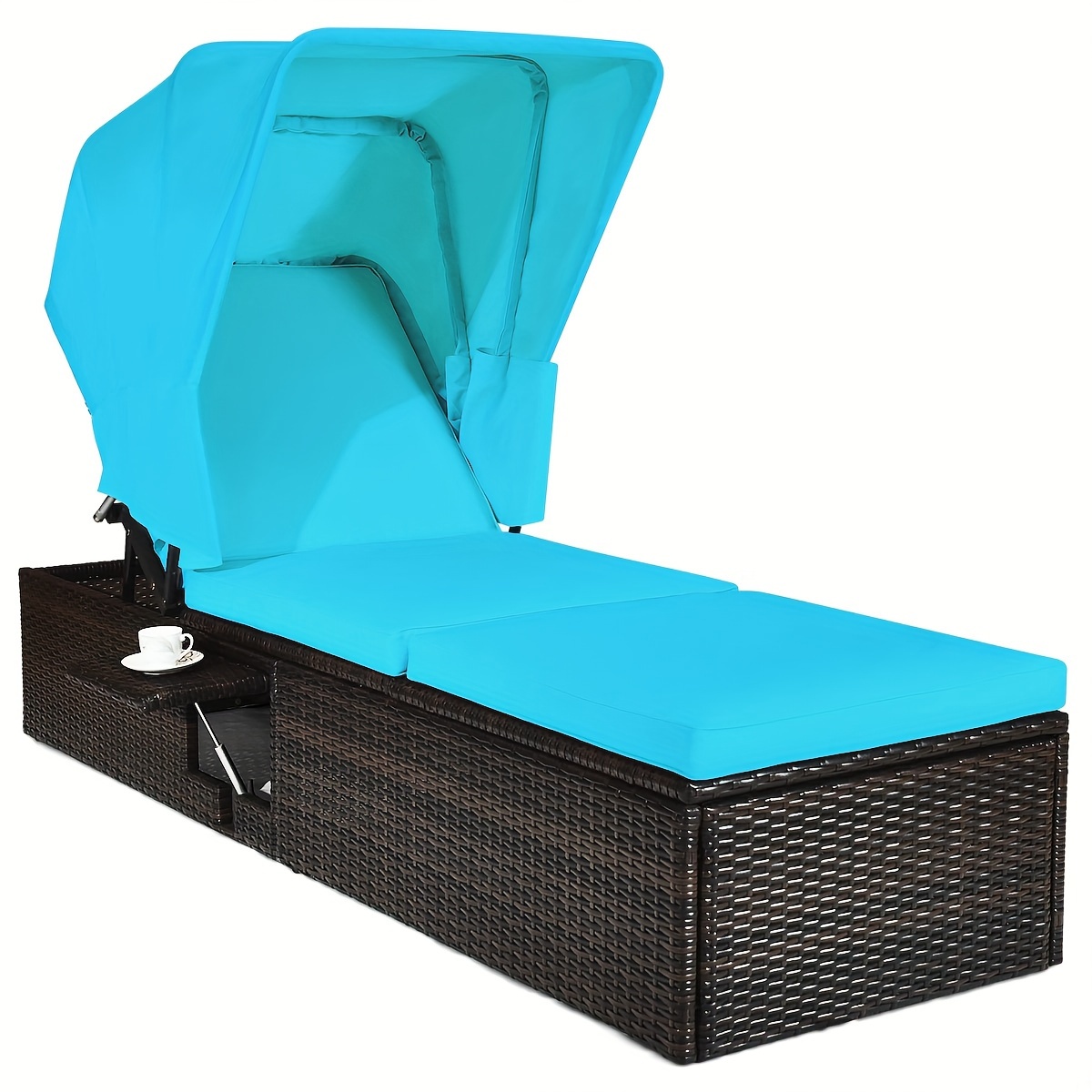 

Costway Patio Rattan Lounge Chair Chaise Cushioned Top Canopy Adjustable - Turquoise