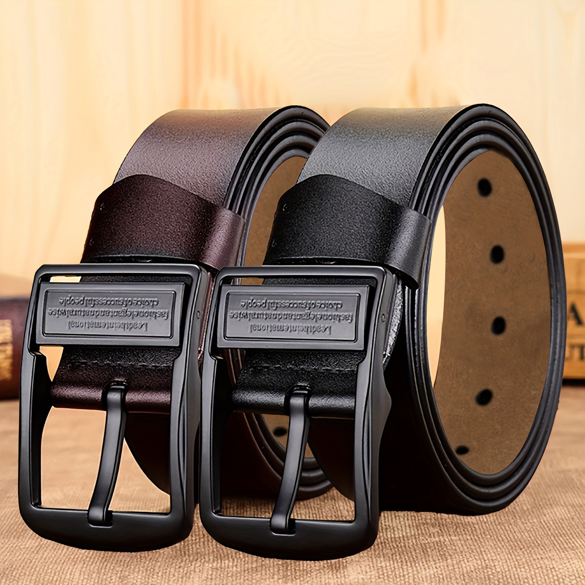 

Men's Genuine Leather Cowhide Belt, Alloy Rotate Buckle Belt, Men's Retro Belt
