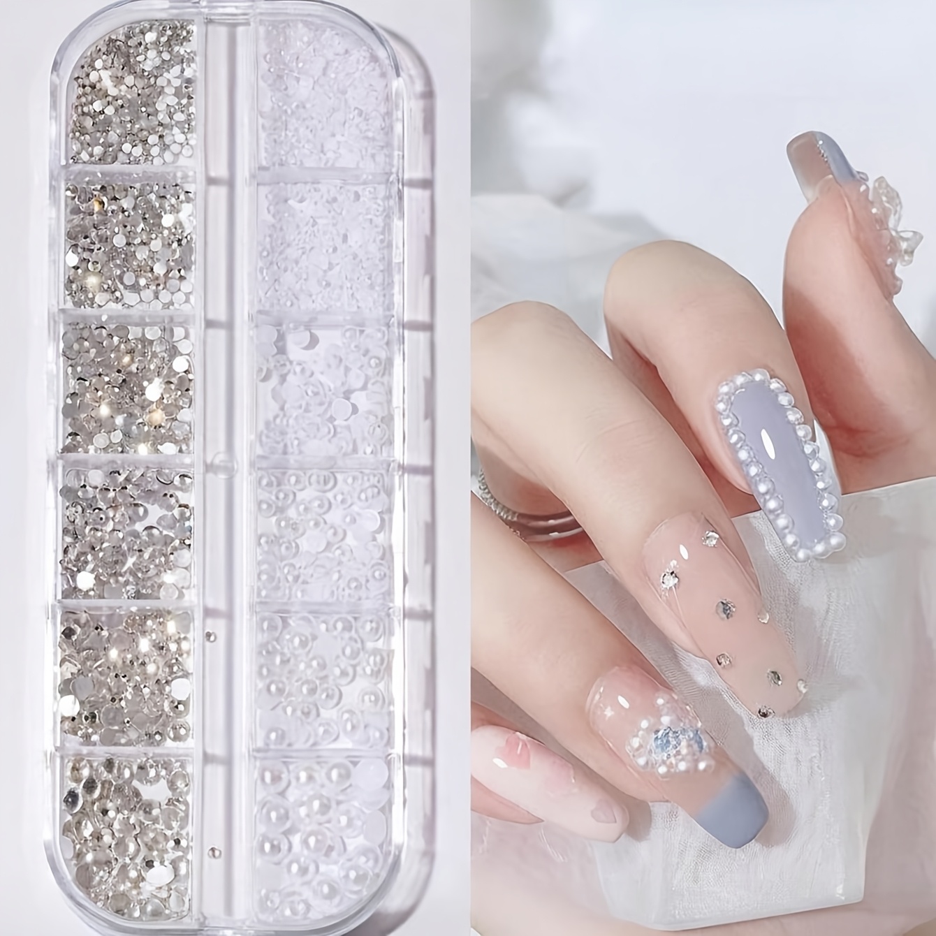 12-grid Mixed Nail Art Jewelry Internet Celebrity Style Flat Bottom Small Round Nail Decoration Nail Art (random Model)