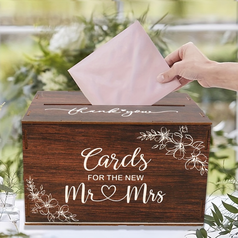 caixa de cartões de casamento elegante em madeira | design cartões para o   sr. e sra. com     | madeira durável não impermeável | ideal para chás de panela, aniversários e celebrações de aniversário | suporte de presente de agradecimento decorativo, decorações de casamento