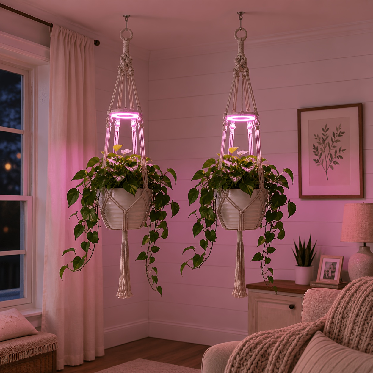 TEMU 2 Pack Usb Powered Hanging Plant Grow Lights For Indoor Plants With Timer, Wall Mounted Pendant Growing Light With Macrame Plant Hanger, Ceiling