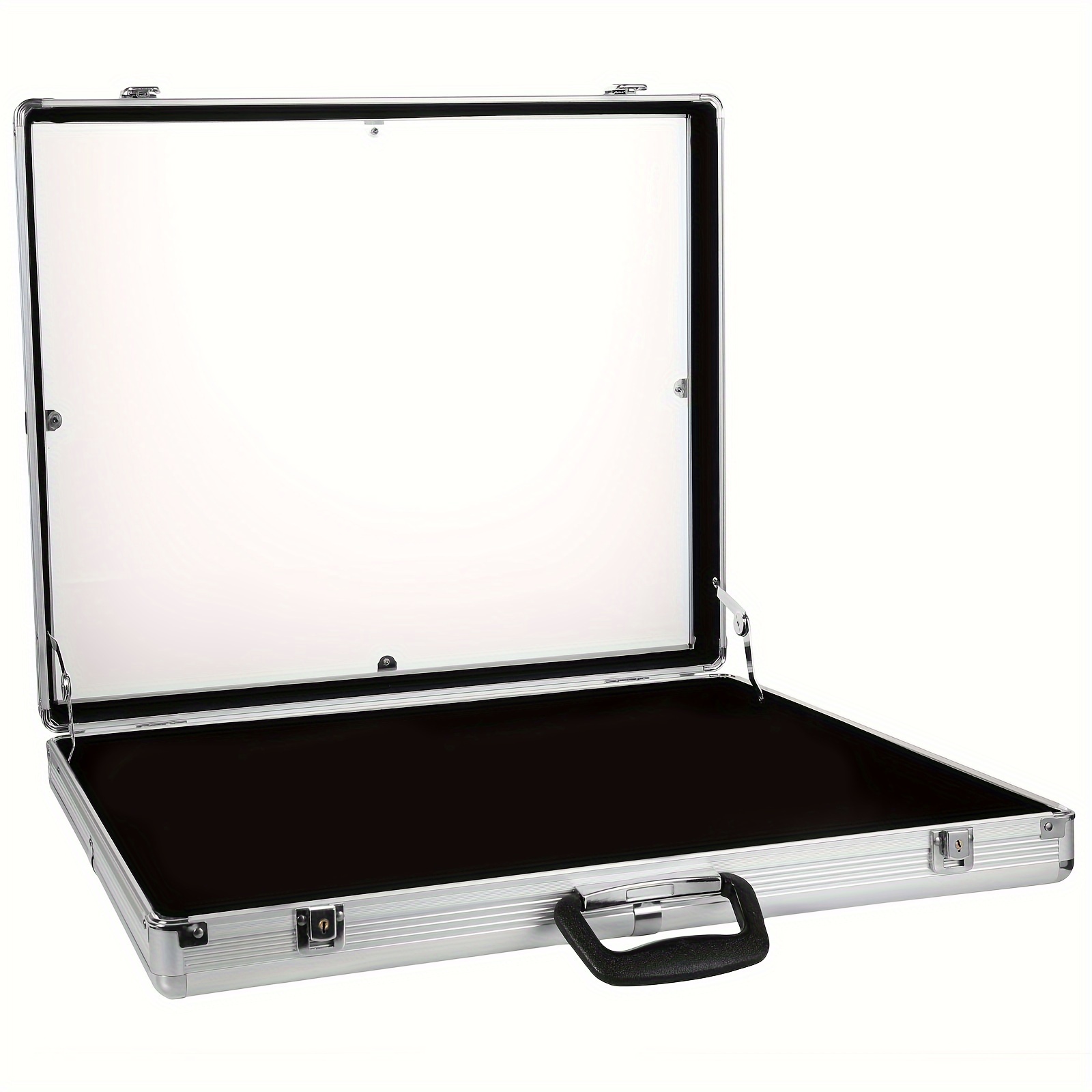 TEMU Aluminum Display Case Cards Jewelry Storage Suitcase With Keys 25.6"x20.5"x3.9" Portable Trade Acrylic Top For Cards Jewelry Collectibles