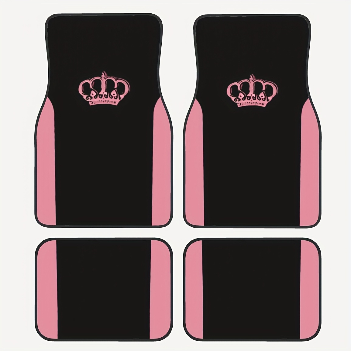 TEMU 2d Flat 4pcs Set Of With "crown" Print Car Floor Mats, Universal Size, Washable, Stylish Interior Protection For Cars, Printed, Non-3d