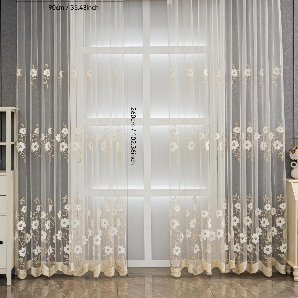 TEMU 2pcs (fine Embroidery) Finished Curtains Suitable For Living Rooms, , Bathrooms, And Pole Mounting With Simple Installation
