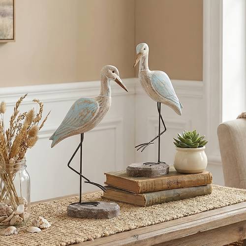 1pc mediterranean style single legged standing wooden ornament wooden decorative figurine for home and garden blue winged decoration