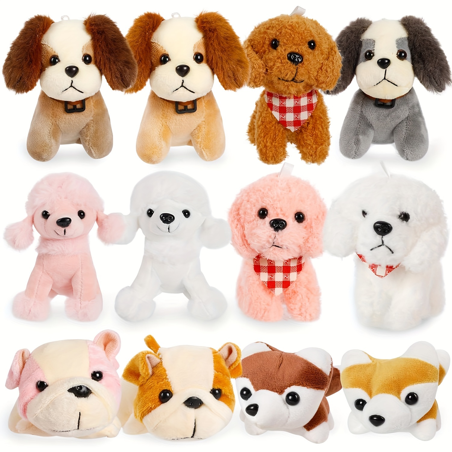 TEMU 12 Pack Dog Stuffed Animals, 4.8 Inch Small Stuffed Animals Bulk, Assorted Puppy Stuffed Animals, Stocking Stuffers