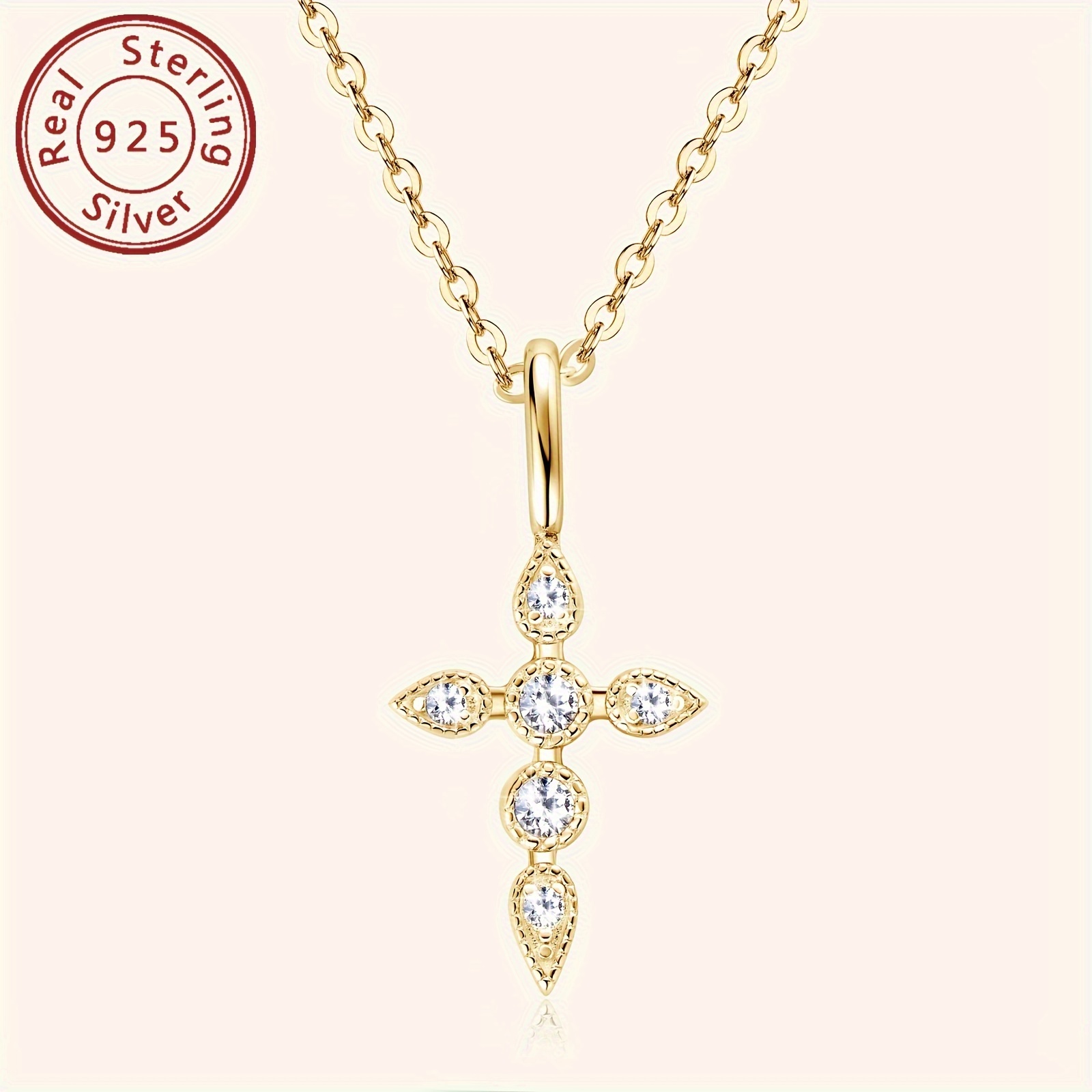 925 sterling silver cross pendant necklace with 14k golden plating synthetic moissanite stone religious symbol theme classic   0 1ct total carat for daily holiday wear   details 6