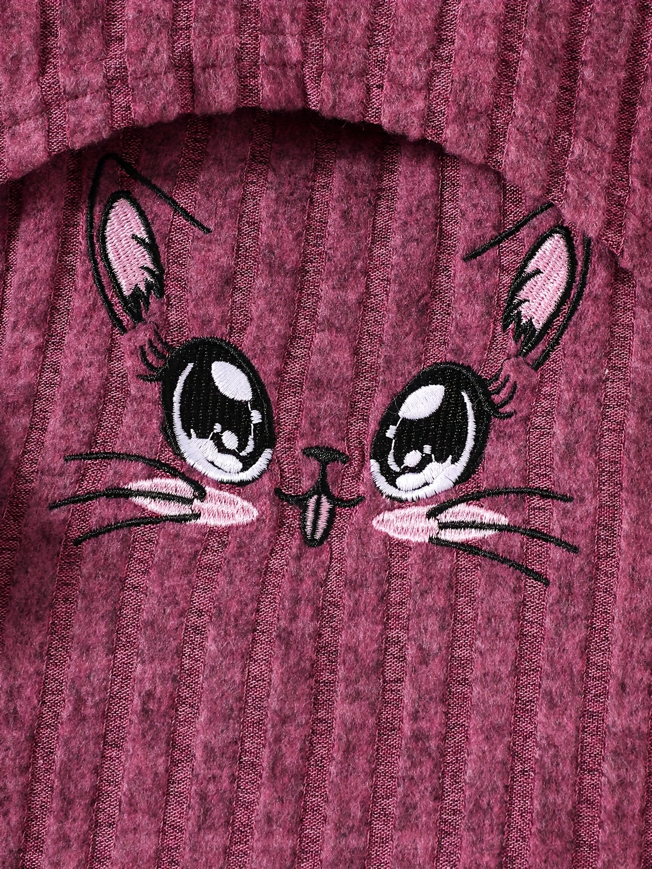 a cute and trendy two piece set for baby girls and toddlers featuring a hooded long sleeve top with ribbed stripes and a cat embroidered dress   outdoor activities and everyday wear making it an   gift   for girls on special occasions Product details 3