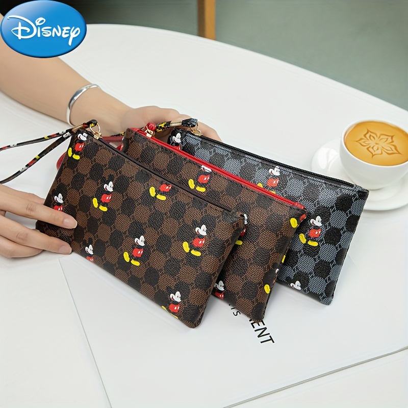 

Disney Mickey Mouse Print Clutch Bag, Cartoon Genuine Leather Mobile Phone Bag, Cute Anime Wrist Wallet Coin Purse