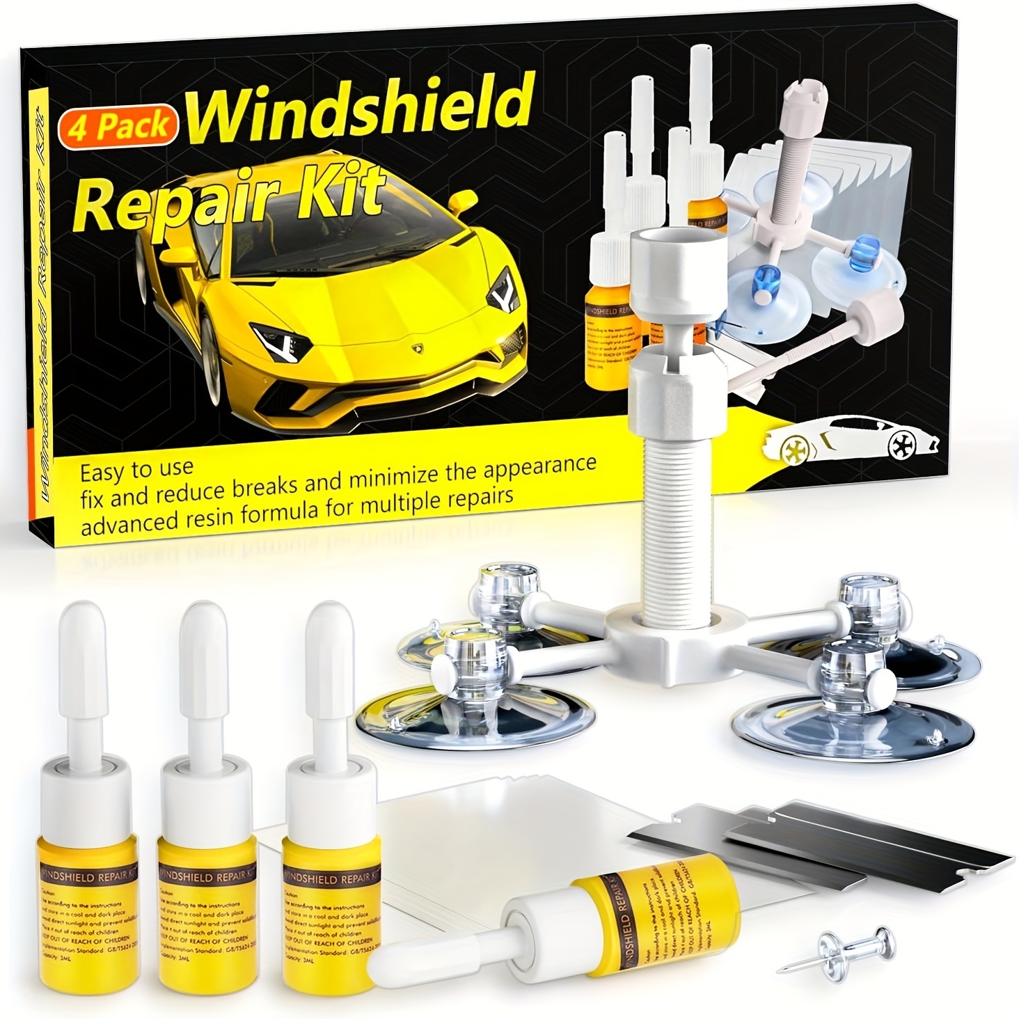 

Windshield Repair Kit, Nano Glass Repair Fluid 4 Pcs, Windshield Repair Kit For Chips And Cracks, Cracks Gone Glass Repair Kit Automotive Quick Fix For Chips, Cracks, Star-shaped, -eye